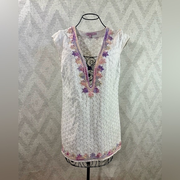 Calypso St Barth Sashka v neck embroidered dress in coconut size S - Picture 2 of 10